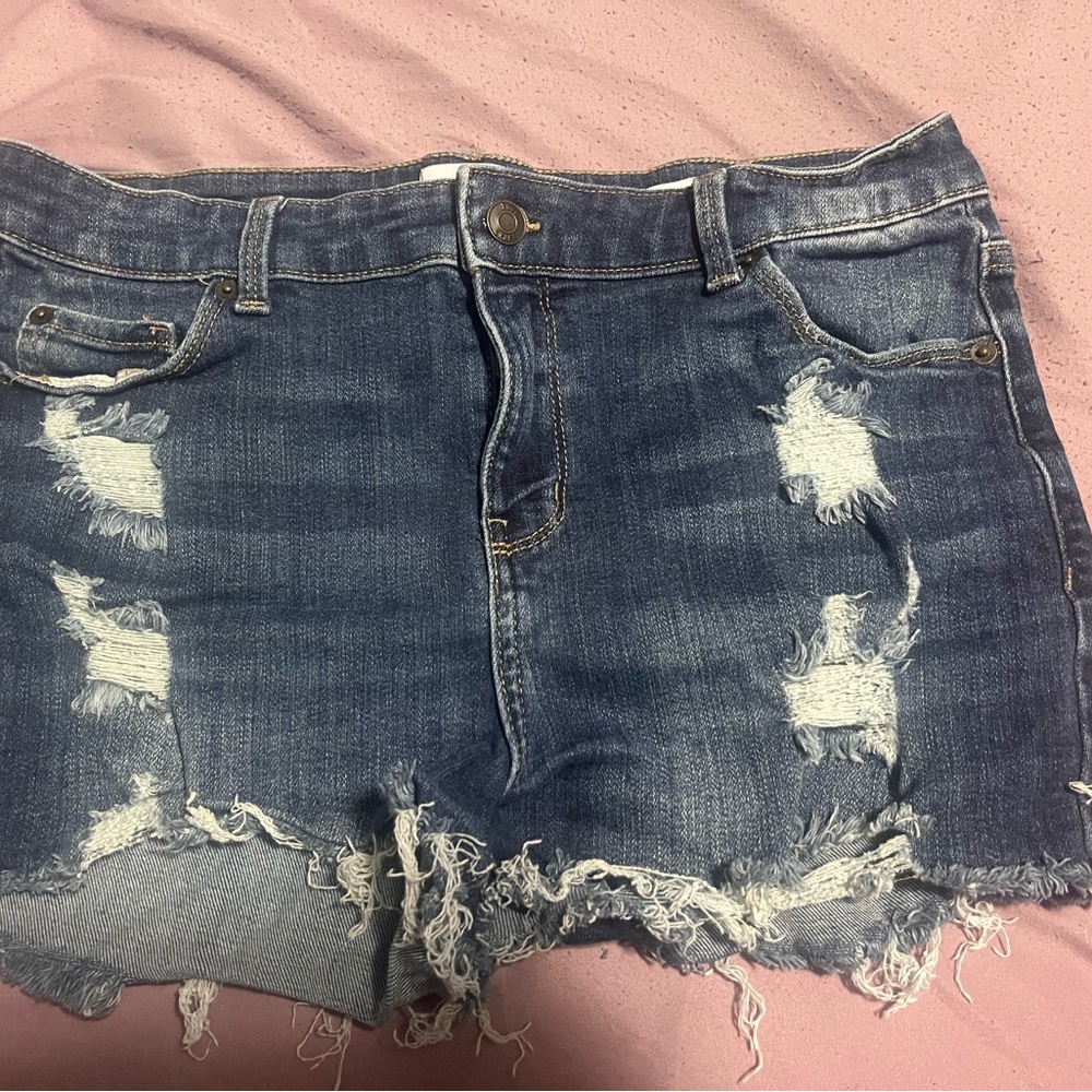True Craft Blue Distressed Jean Shorts